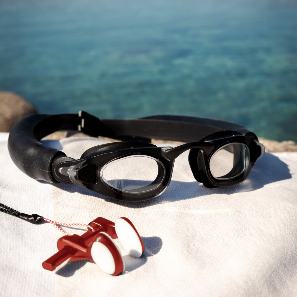 Up'n'Dive freediving goggles and red nose clip